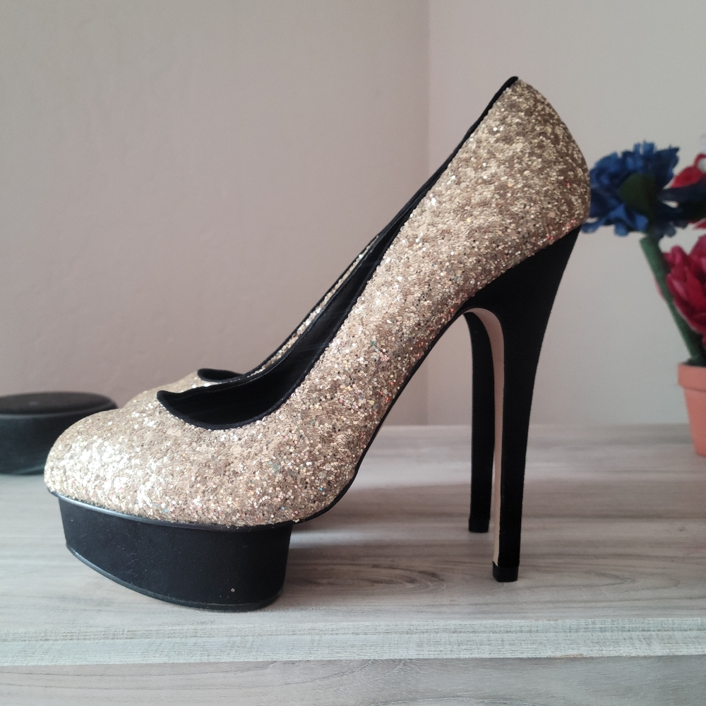 Ladies gold glitter stiletto heels